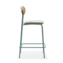 Lot de 2 tabourets de bar dossier bois assise tissu et pieds métal aigue-marine - RIDILA