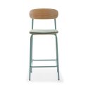 Lot de 2 tabourets de bar dossier bois assise tissu et pieds métal aigue-marine - RIDILA