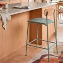 Lot de 2 tabourets de bar dossier bois assise tissu et pieds métal aigue-marine - RIDILA