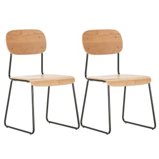 Lot de 2 chaises assise et dossier bois naturel pieds luge métal noir - SCOLA