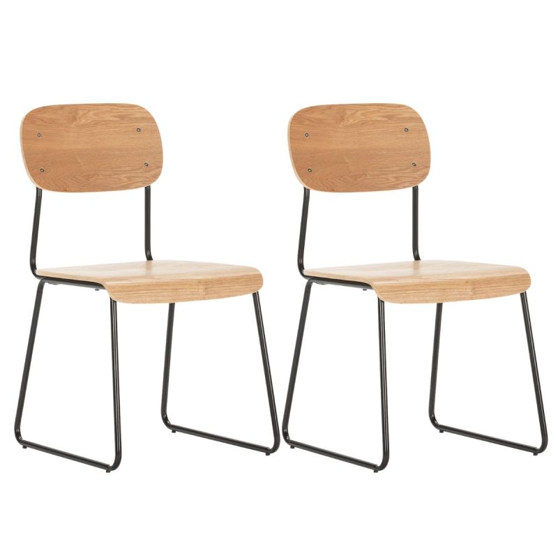 Lot de 2 chaises assise et dossier bois naturel pieds luge métal noir - SCOLA