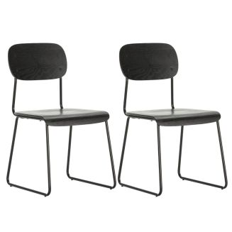 Lot de 2 chaises assise et dossier bois noir pieds luge métal noir - SCOLA