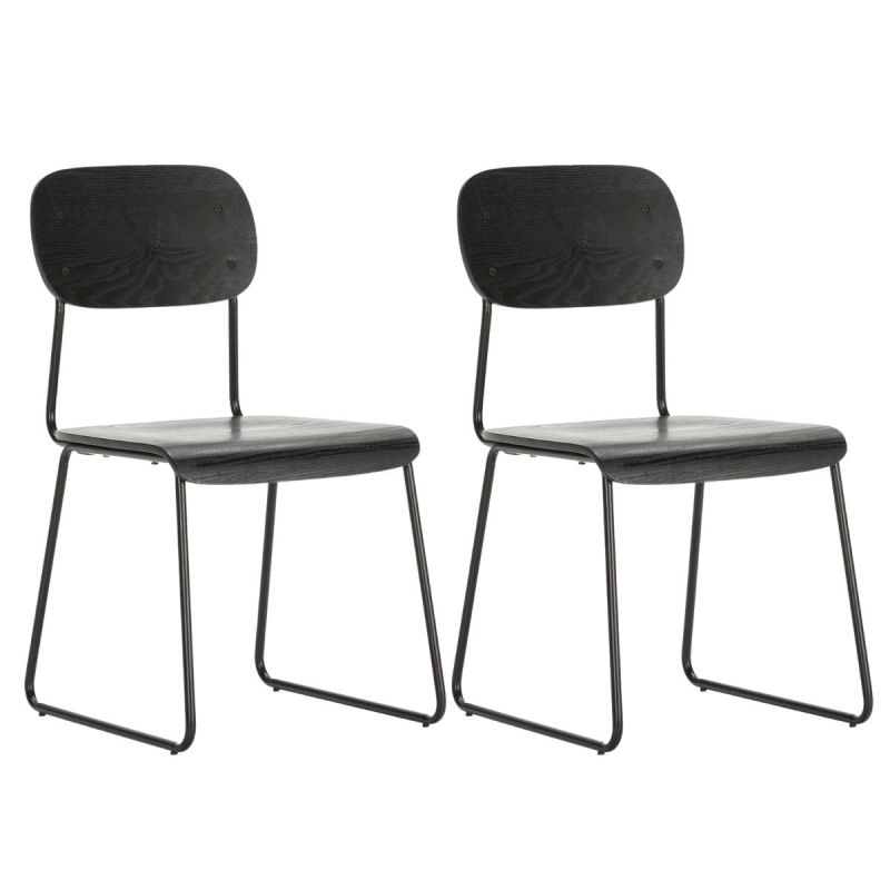 Lot de 2 chaises assise et dossier bois noir pieds luge métal noir - SCOLA