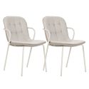 Lot de 2 chaises en tissu chiné beige et métal crème - GIANA
