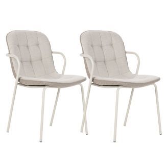 Lot de 2 chaises en tissu chiné beige et métal crème - GIANA