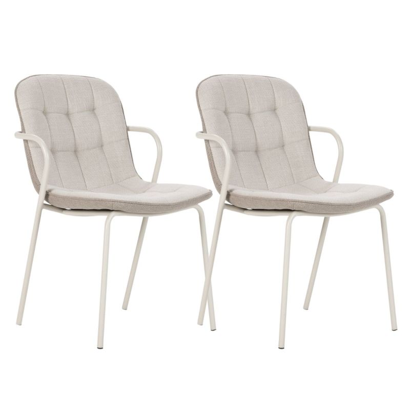 Lot de 2 chaises en tissu chiné beige et métal crème - GIANA