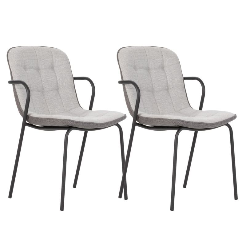 Lot de 2 chaises en tissu chiné gris clair et métal noir - GIANA