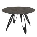 Table repas ronde Ø130cm plateau aspect minéral anthracite pieds design métal noir - ONARYS