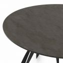Table repas ronde Ø130cm plateau aspect minéral anthracite pieds design métal noir - ONARYS