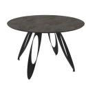 Table repas ronde Ø130cm plateau aspect minéral anthracite pieds design métal noir - ONARYS