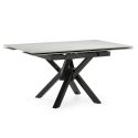 Table repas extensible carrée en pierre frittée blanc pieds croisés métal noir - ARIETTE