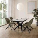 Table repas extensible carrée en pierre frittée blanc pieds croisés métal noir - ARIETTE
