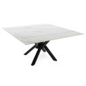 Table repas extensible carrée en pierre frittée blanc pieds croisés métal noir - ARIETTE