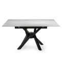 Table repas extensible carrée en pierre frittée blanc pieds croisés métal noir - ARIETTE