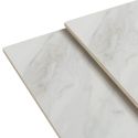 Table repas extensible carrée en pierre frittée blanc pieds croisés métal noir - ARIETTE