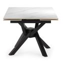 Table repas extensible carrée en pierre frittée blanc pieds croisés métal noir - ARIETTE