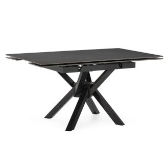Table repas extensible carrée pierre frittée anthracite pieds croisés métal noir - ARIETTE
