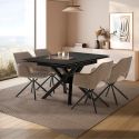 Table repas extensible carrée pierre frittée anthracite pieds croisés métal noir - ARIETTE
