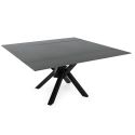 Table repas extensible carrée pierre frittée anthracite pieds croisés métal noir - ARIETTE