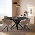 Table repas extensible carrée pierre frittée anthracite pieds croisés métal noir - ARIETTE