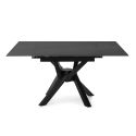 Table repas extensible carrée pierre frittée anthracite pieds croisés métal noir - ARIETTE