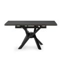 Table repas extensible carrée pierre frittée anthracite pieds croisés métal noir - ARIETTE