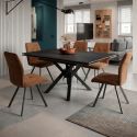 Table repas extensible carrée pierre frittée anthracite pieds croisés métal noir - ARIETTE