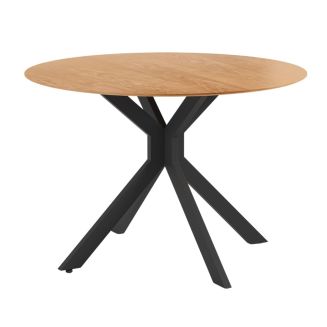 Table ronde pliable demi-lune MDF placage naturel pieds croisés métal noir - VIANA
