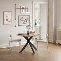 Table ronde pliable demi-lune MDF placage naturel pieds croisés métal noir - VIANA
