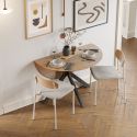 Table ronde pliable demi-lune MDF placage naturel pieds croisés métal noir - VIANA