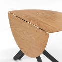 Table ronde pliable demi-lune MDF placage naturel pieds croisés métal noir - VIANA