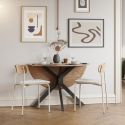 Table ronde pliable demi-lune MDF placage naturel pieds croisés métal noir - VIANA