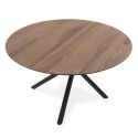 Table repas ronde Ø120cm MDF aspect chêne pieds croisées métal noir - AMAEL