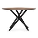 Table repas ronde Ø120cm MDF aspect chêne pieds croisées métal noir - AMAEL