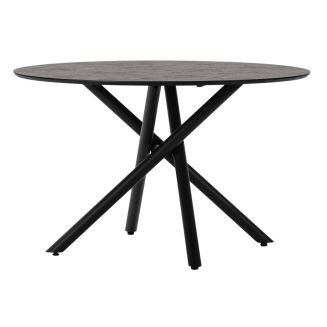 Table repas ronde Ø120cm MDF aspect pierre noire pieds croisées métal noir - AMAEL