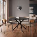 Table repas ronde Ø120cm MDF aspect pierre noire pieds croisées métal noir - AMAEL