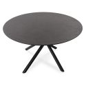 Table repas ronde Ø120cm MDF aspect pierre noire pieds croisées métal noir - AMAEL