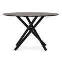 Table repas ronde Ø120cm MDF aspect pierre noire pieds croisées métal noir - AMAEL