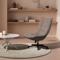 Fauteuil lounge pivotant tissu maille douce taupe pied étoile métal noir - CEVIA