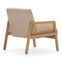 Fauteuil bois accoudoir cannage rotin assise et dossier en velours côtelé beige - BRADY