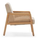 Fauteuil bois accoudoir cannage rotin assise et dossier en velours côtelé beige - BRADY