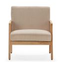 Fauteuil bois accoudoir cannage rotin assise et dossier en velours côtelé beige - BRADY