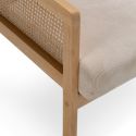 Fauteuil bois accoudoir cannage rotin assise et dossier en velours côtelé beige - BRADY