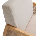 Fauteuil bois accoudoir cannage rotin assise et dossier en velours côtelé beige - BRADY