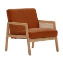 Fauteuil bois accoudoir cannage rotin assise et dossier en velours côtelé terracotta - BRADY