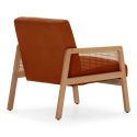 Fauteuil bois accoudoir cannage rotin assise et dossier en velours côtelé terracotta - BRADY