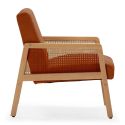 Fauteuil bois accoudoir cannage rotin assise et dossier en velours côtelé terracotta - BRADY