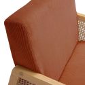 Fauteuil bois accoudoir cannage rotin assise et dossier en velours côtelé terracotta - BRADY