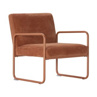 Fauteuil structure métallique forme luge assise tissu maille douce terracotta - CIVEN
