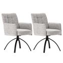 Lot de 2 fauteuils de table pivotants en tissu chenille gris pied design métal noir - CLAUDE